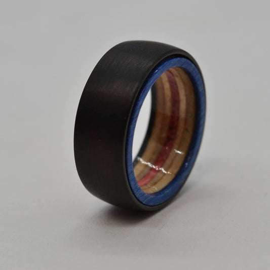 Tungsten Skateboard Ring - Blue, Red, and Black