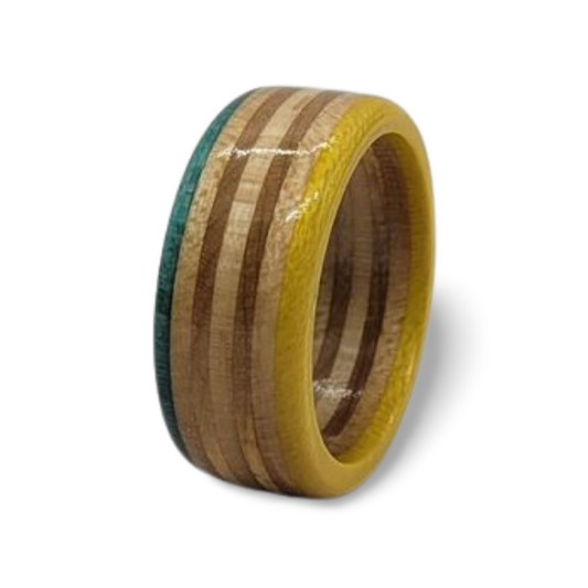 Recycled Skateboard Ring - Teal Natural and Yellow