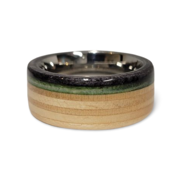 Comfort Fit Recycled Skateboard Ring - Green and Black