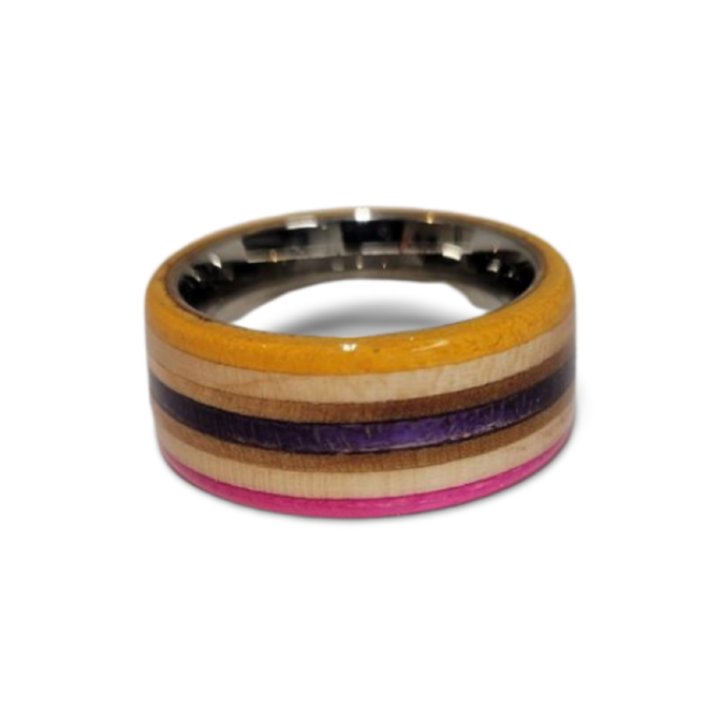 Comfort Fit Recycled Skateboard Ring - Pink, Purple, and Yellow