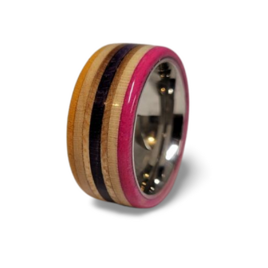 Comfort Fit Recycled Skateboard Ring - Pink, Purple, and Yellow