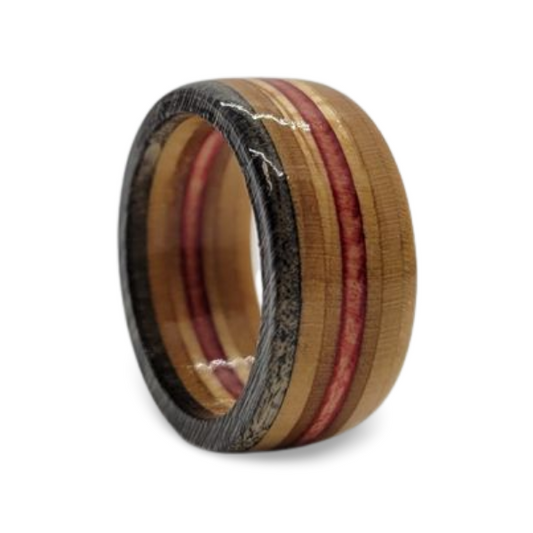 Recycled Skateboard Ring - Graphite Red and Natural Wood