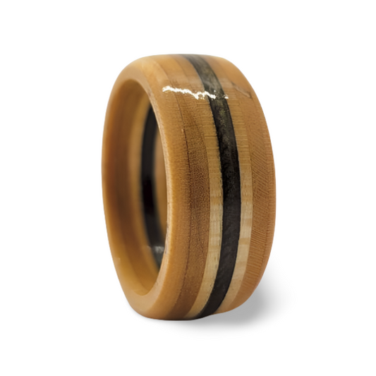 Recycled Skateboard Ring - Natural Wood and Black