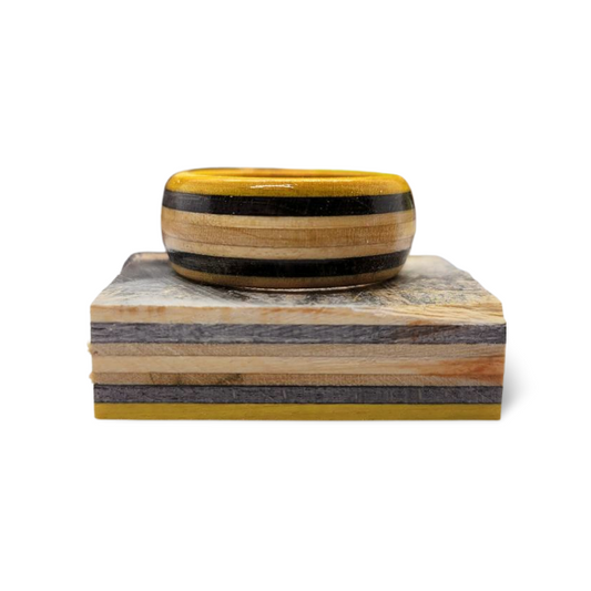 Recycled Skateboard Ring - Black and Yellow